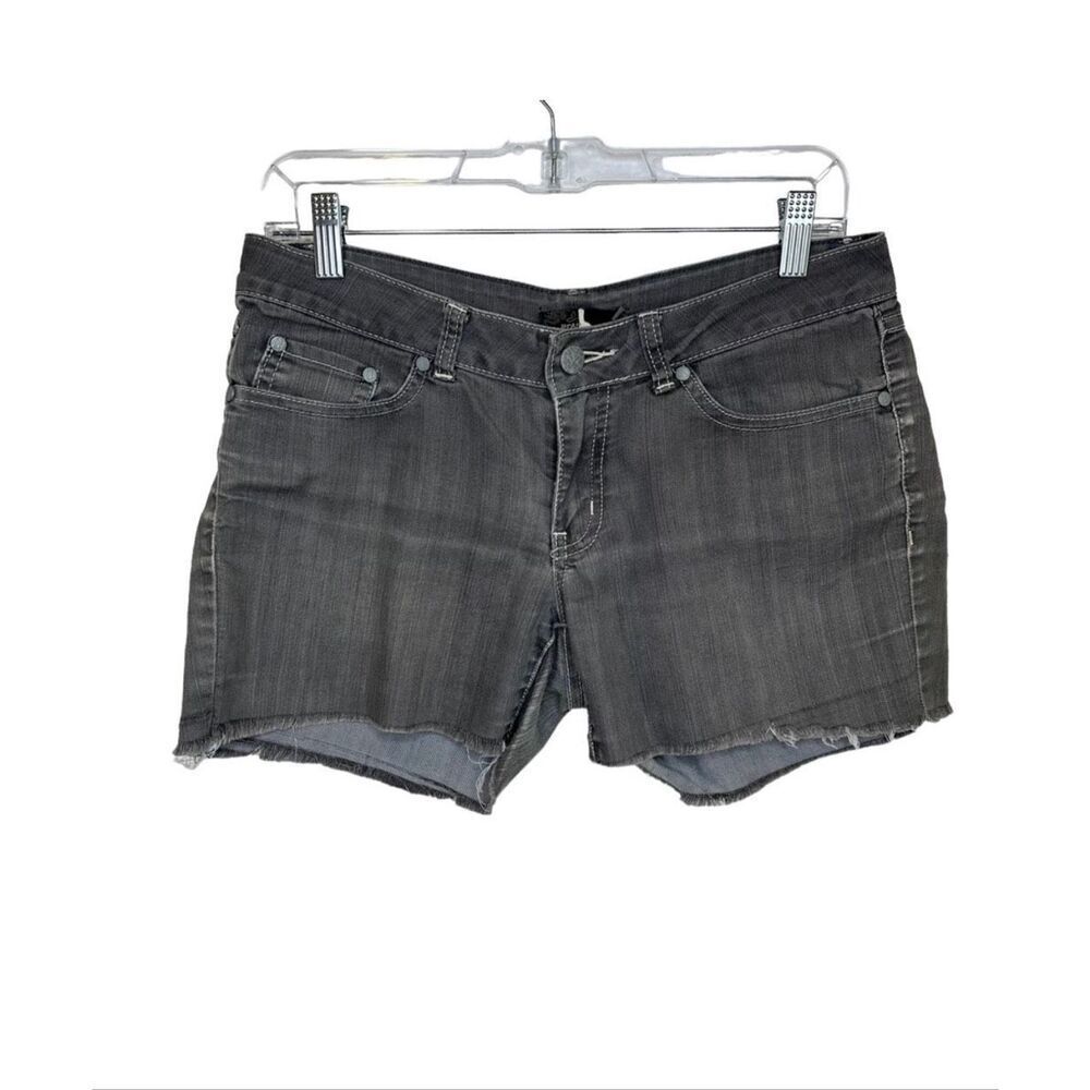 Prana Raw Hem Jean Shorts Stretch Soft Organic Mid Rise Distressed Gray Women 4